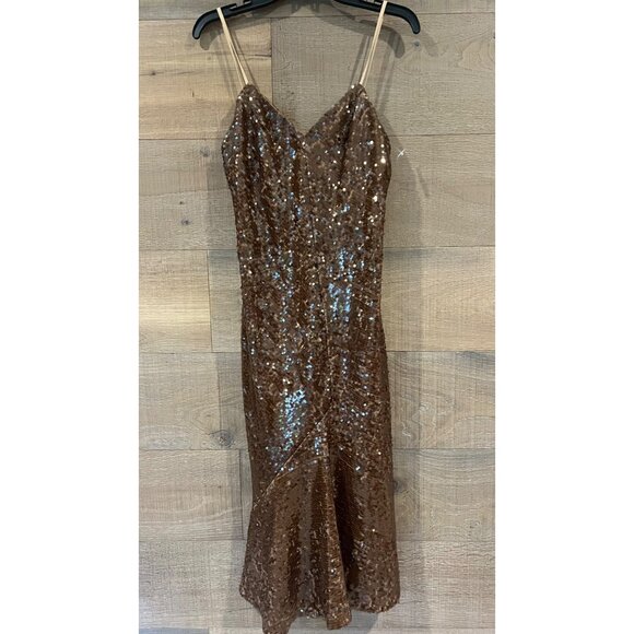 HALSTON Yvonne brown Sequin Sleeveless Midi Dress size 4 NWOT - Picture 4 of 11
